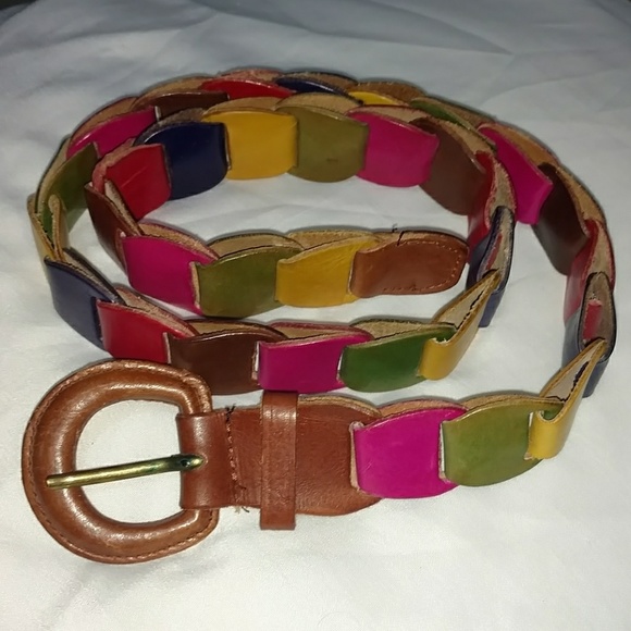 VTG 90s Colorful Leather Link Belt - Picture 2 of 5
